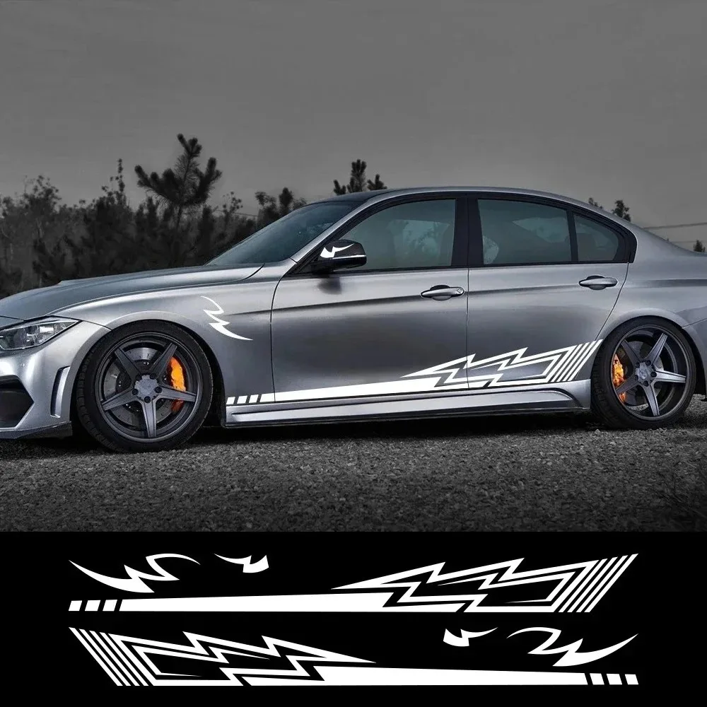 6PCS Car Body Side Stickers Lightning Graphics Long Stripes Vinyl Decals For BMW M4 SUV Off Road Auto Decoration Accessories