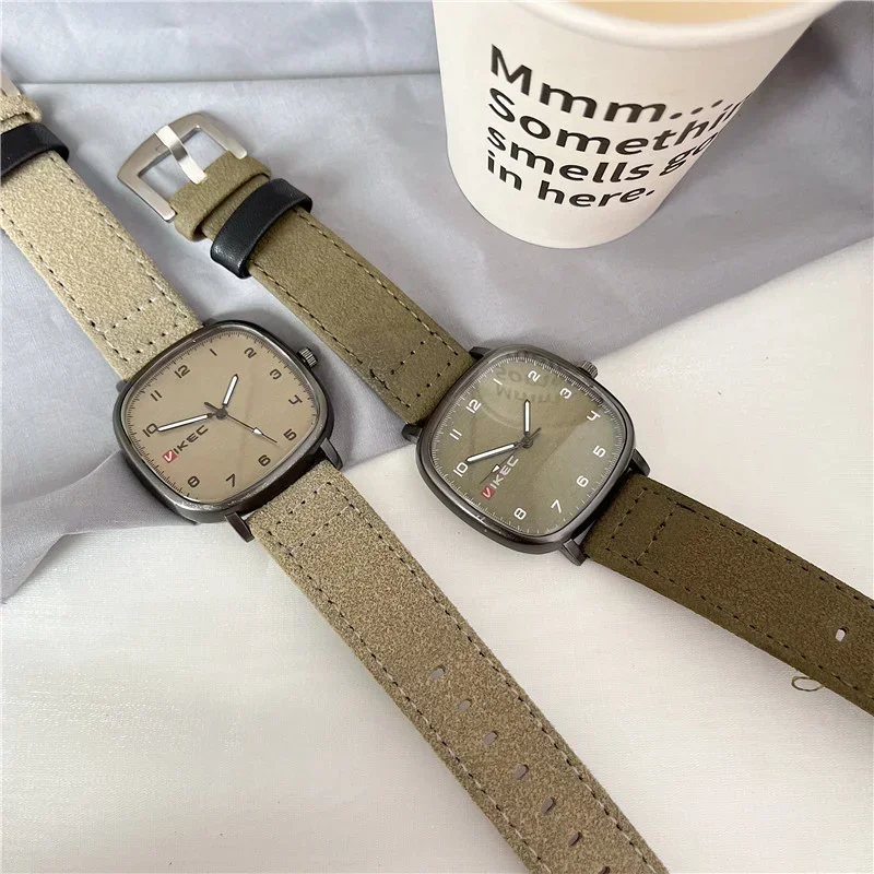 Brand Quartz Watch Youth Student Watch Vintage Square Dial Leather Belt Wristwatch Casual Fashion Men Women Gift Clock Wholesale