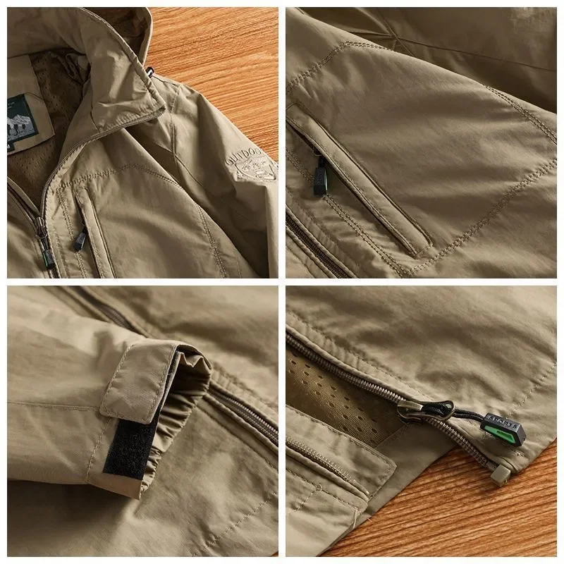 Giubbotto Bomber da uomo con cappuccio giacca a vento da esterno con cerniera tasche impermeabili cappotto abbigliamento sportivo giacca primaverile