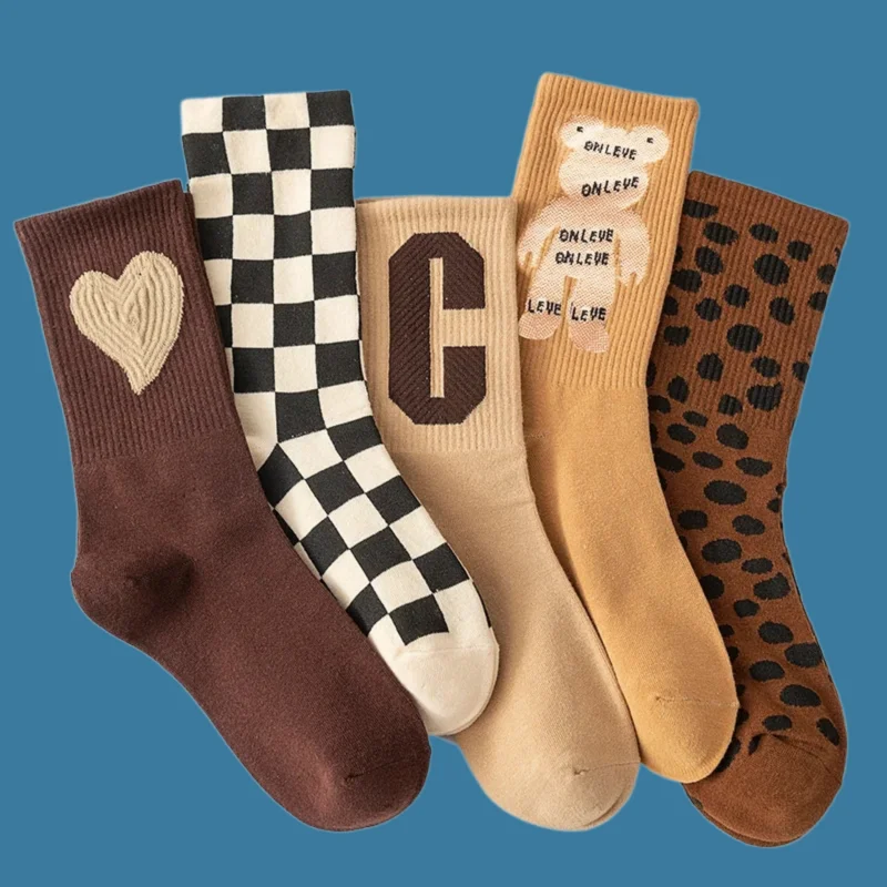 

5/10 Pairs Fashion Breathable Sweat-Absorbent Mid Tube Short Cotton High Quality New Women's Fashion Cartoon Socks Cotton Socks