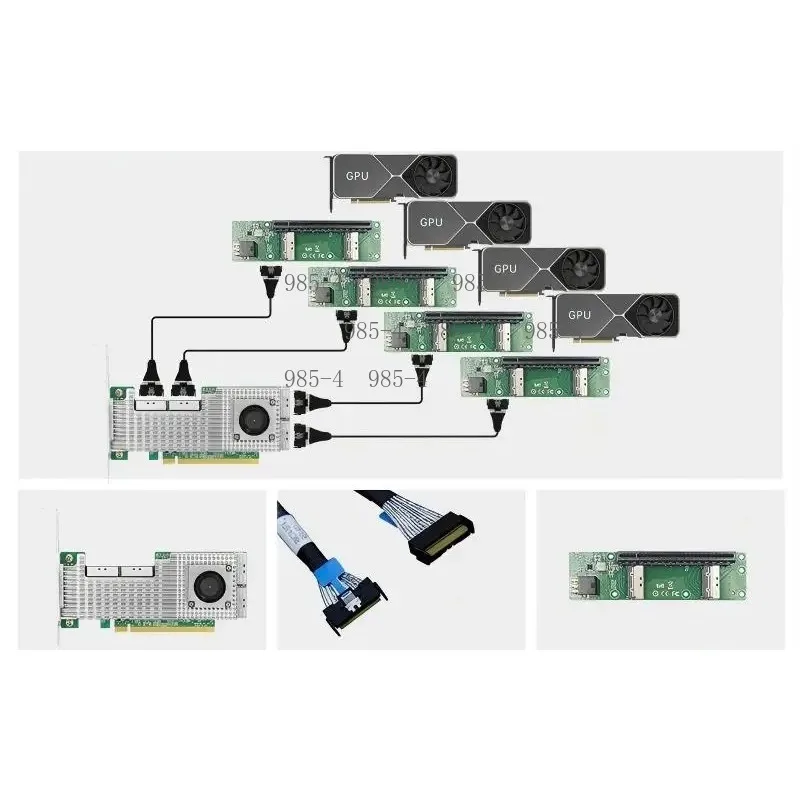 LRSV9500-4I MCIO 8i NVMe Switch Card PCIe5.0 x16 Broadcom PEX89048 Server GPU & Storage Expansion Adapter
