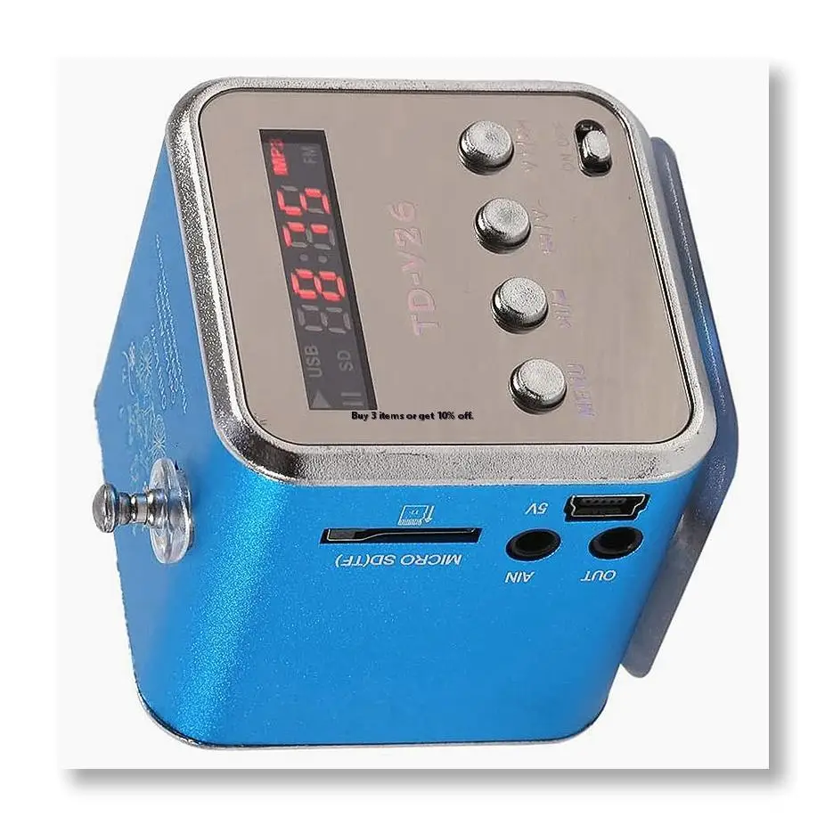 ✱TD-V26 Digital Mini FM Radio Speaker Receiver with LCD Stereo Loudspeaker Support Micro-TF Card Mp3 Music Player(Blue)