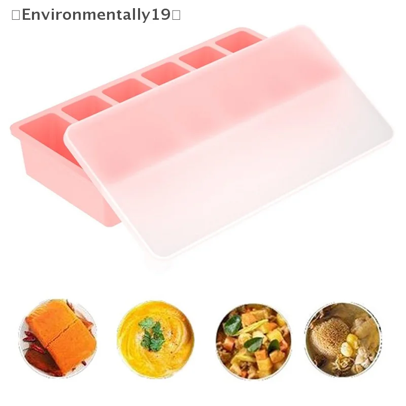 Almacenamiento gigante para comida, salsa de comida con tapa, bandejas de silicona para congelador, sopa Extra grande, hielo, bandeja de 6 cubos, moldes para congelación de alimentos