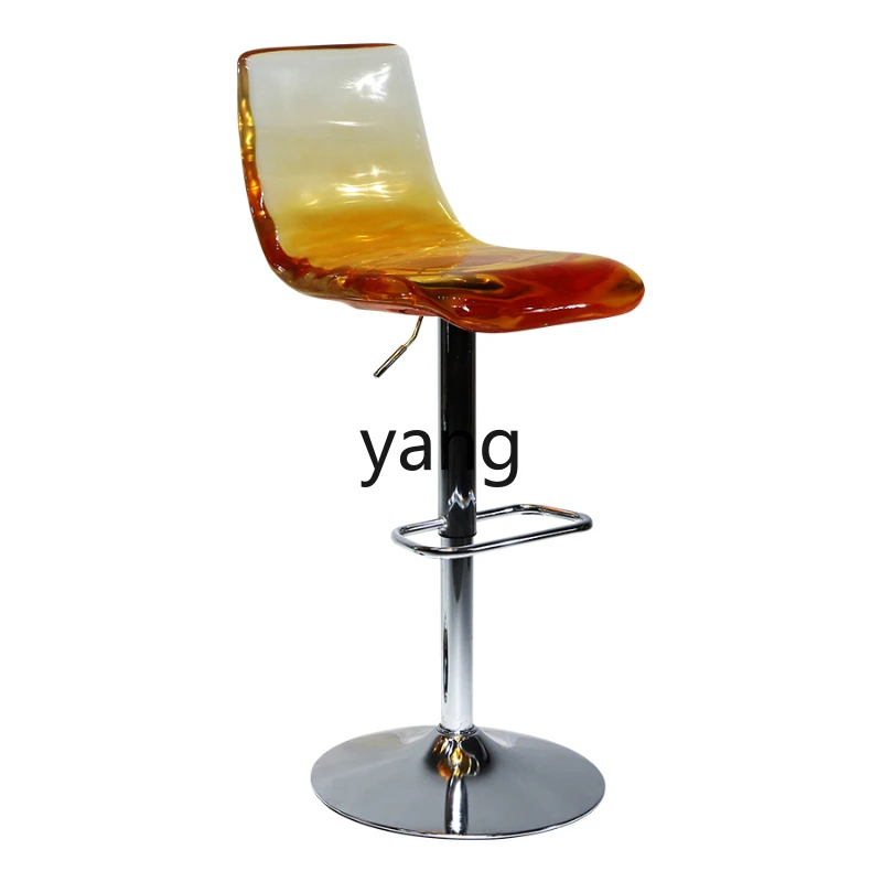 

Yjq Modern Light Luxury Backrest Lifting Bar Stool Transparent Crystal Resin Designer Model Rotating High Stool