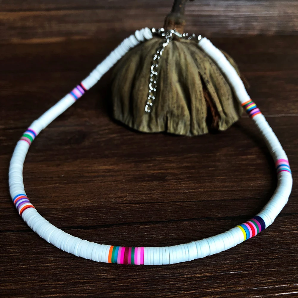

Clay Alloy Lightweight Durable Colorful Decorations Women Party Beach Travel Festival Soft Ceramic Circular Necklace Clay