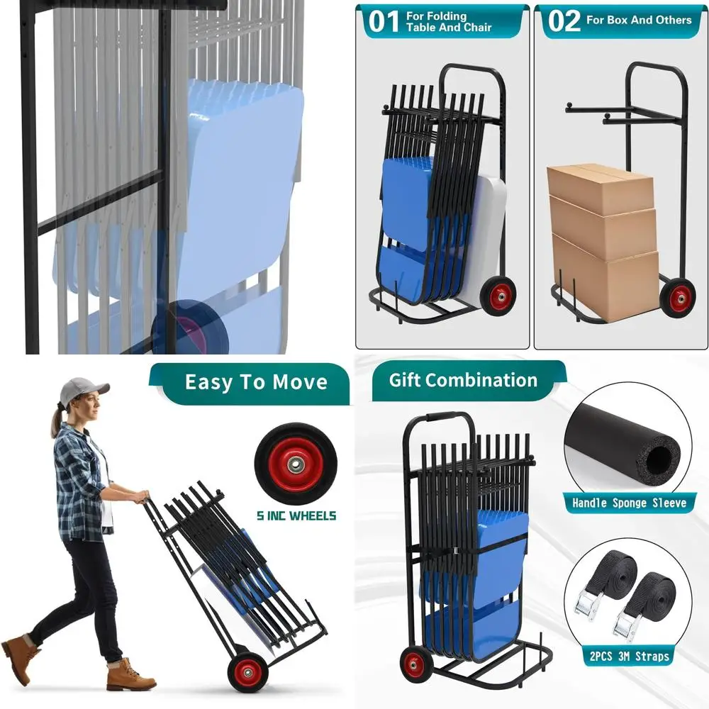 

Портативная складная тележка для стула и стола, компактное решение для хранения вещей с 5 колесами для удобной транспортировки, вмещает 200 фунтов