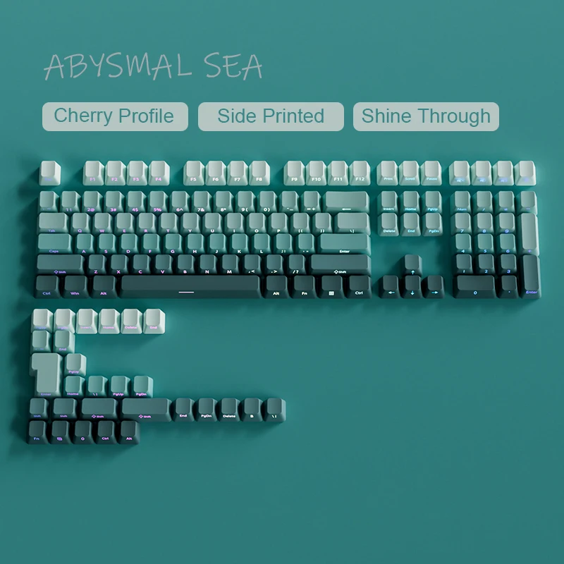 Deep Sea Cherry Profile 135-Key Set Double Shot PBT Keycaps Side Print Shine through Keycaps for MX Switch Mechanical Keyboard