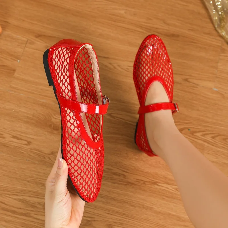 

2026 New Mesh Black Ballet Shoes Women Ballet Flats Sandals Hollow Out Breathable Single Shoes Women Mary Janes Fishnet Shoes
