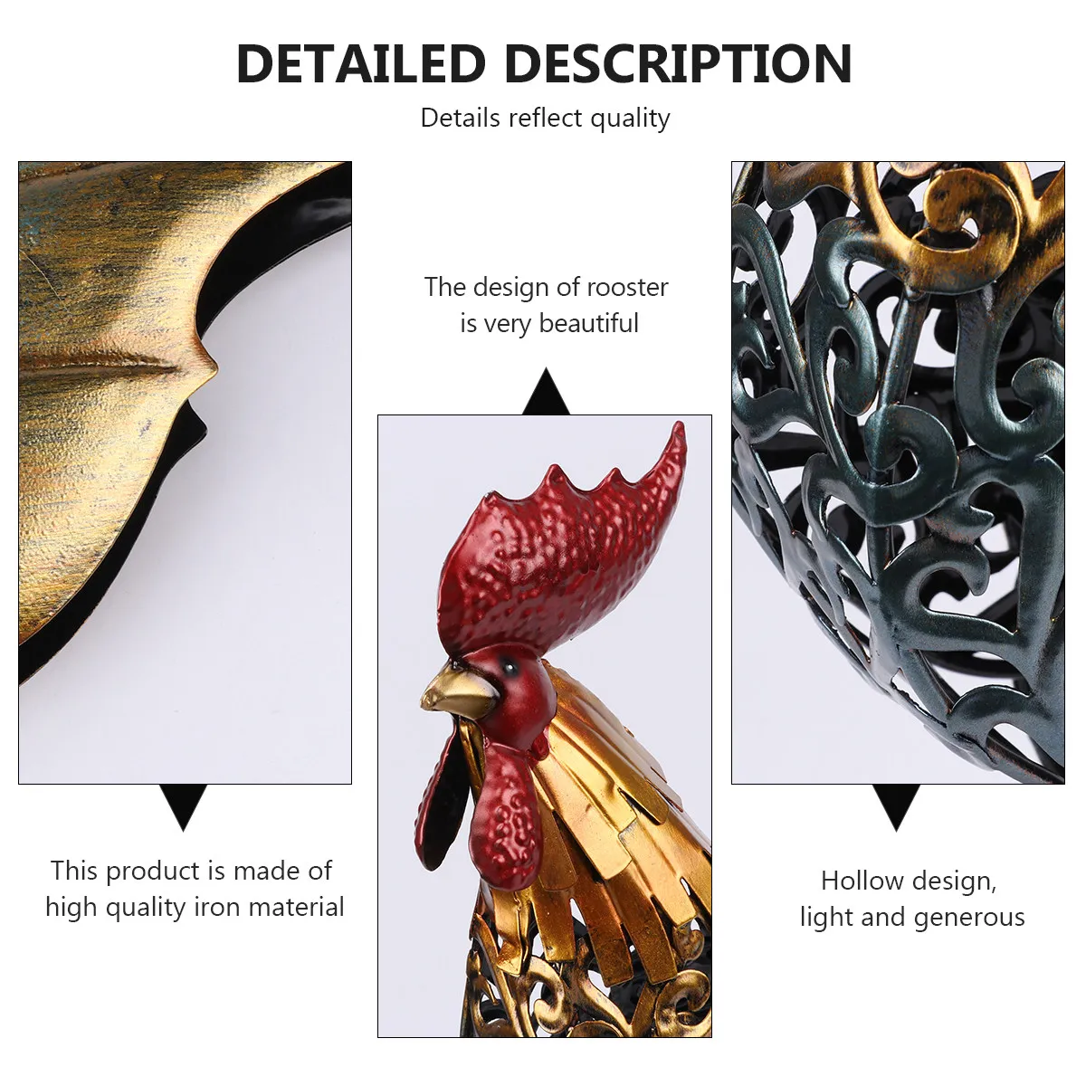 

1Pcs Iron Rooster Metal Sculpture Retro Home Decor Artwork for Kitchen Bathroom Patio Bar Decoration Farmhouse