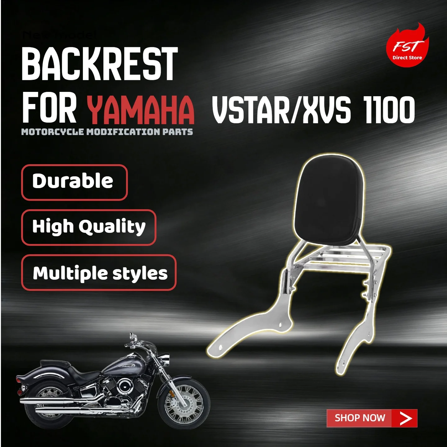 For YAMAHA V‑Star XVS1100 Sissy Bar Backrest Rear Luggage Rack Modification Parts