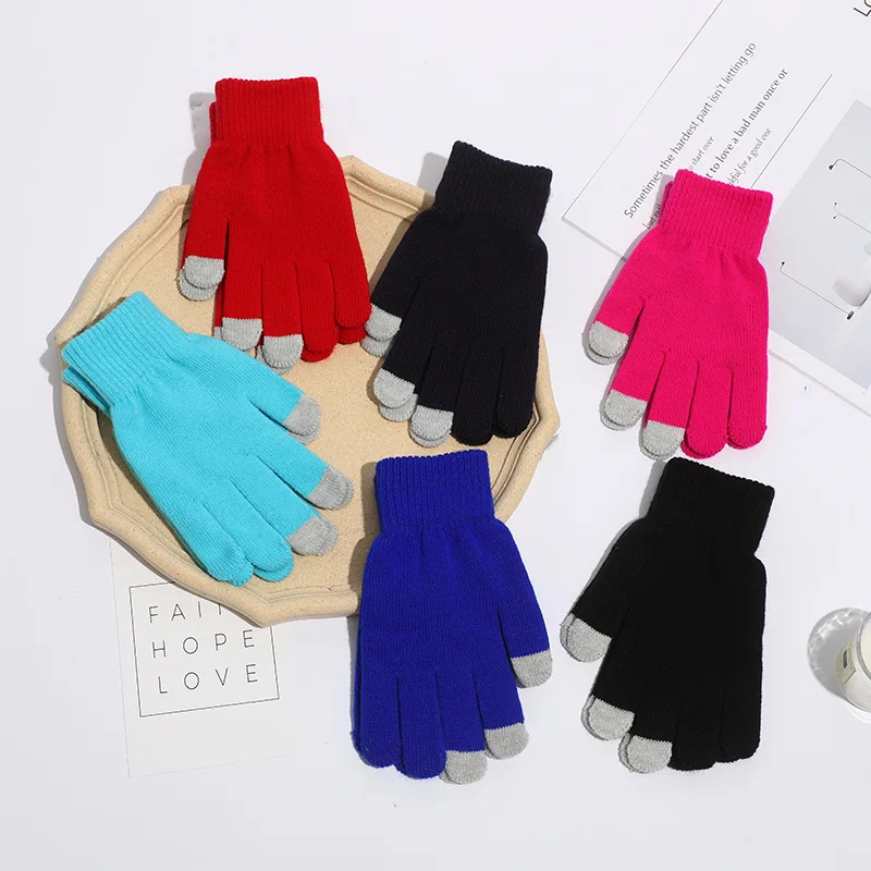 متعدد الألوان الاكريليك ثلاثة أصابع لمس قفازات الخريف الشتاء الدافئة سميكة قفازات الدراجات محبوك خمسة أصابع قفازات #1