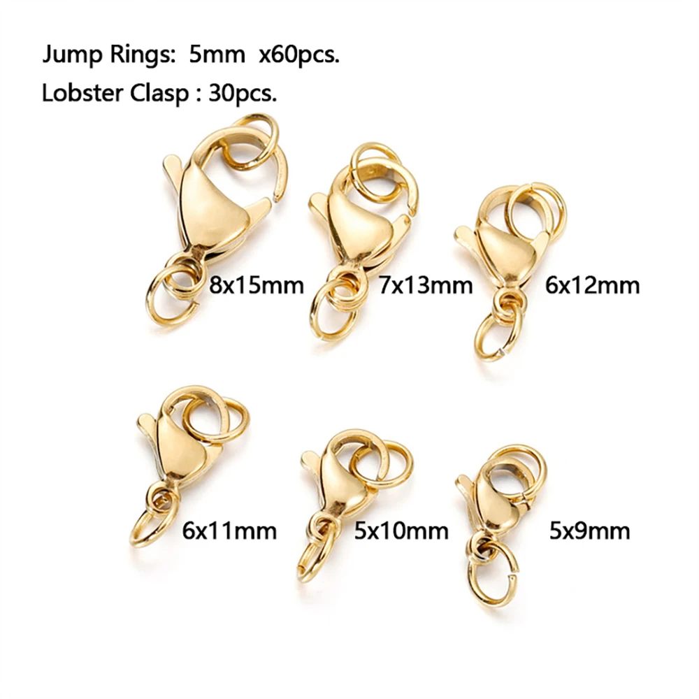 10-30Pcs Stainless Steel Lobster Clasp with Jump Rings For