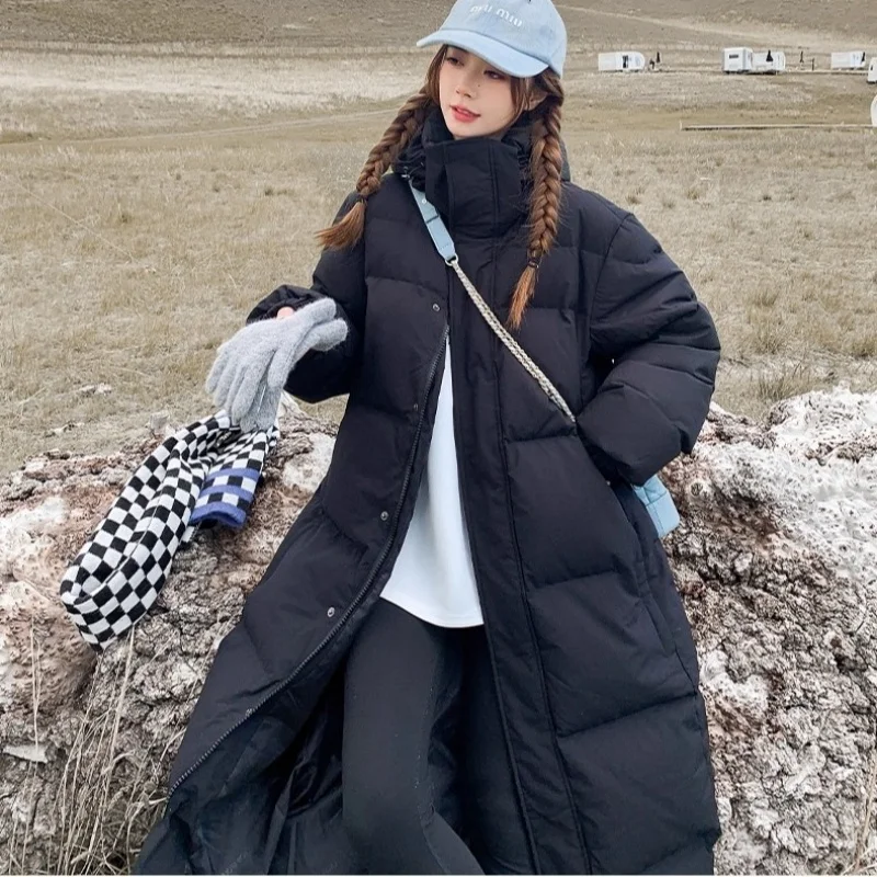 Mid drama down cotton jacket for women, slim fit cotton jacket for women, over the knee 2025 new thick cotton jacket jacket for