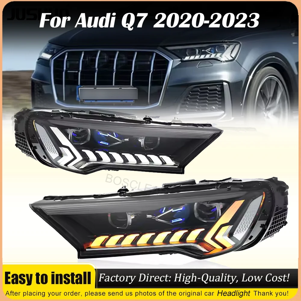 

Стайлинг автомобиля для Audi Q7 2020-2023 годов, обновление фары в сборе, высококачественная матрица, светодиодный DRL, последовательный указатель поворота и объектив Plug & Play