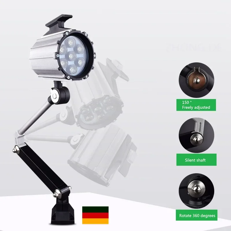 Hochwertige wasserdichte LED-Werkzeugmaschinen-Arbeitslampe mit langem Arm/kurzem Arm, 12 W, CNC-Werkzeugmaschine