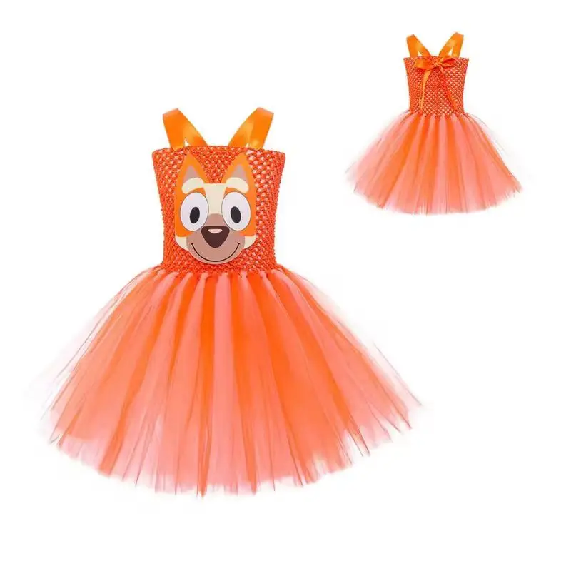 2024 New Bluey Dress Halloween Children\'S Animal Costume Bluey Bingo Same Style Puppy Cosplay Costume Mesh Tutu Skirt Gifts