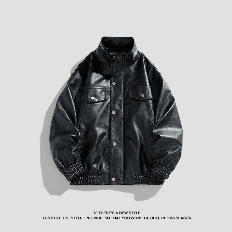 2027 Motorcycle Leather Jackets Man Casual Fashion Motorcycle Coat Slim Fit Lapel PU Jackets Autumn Anti-wind Leather Coat Male