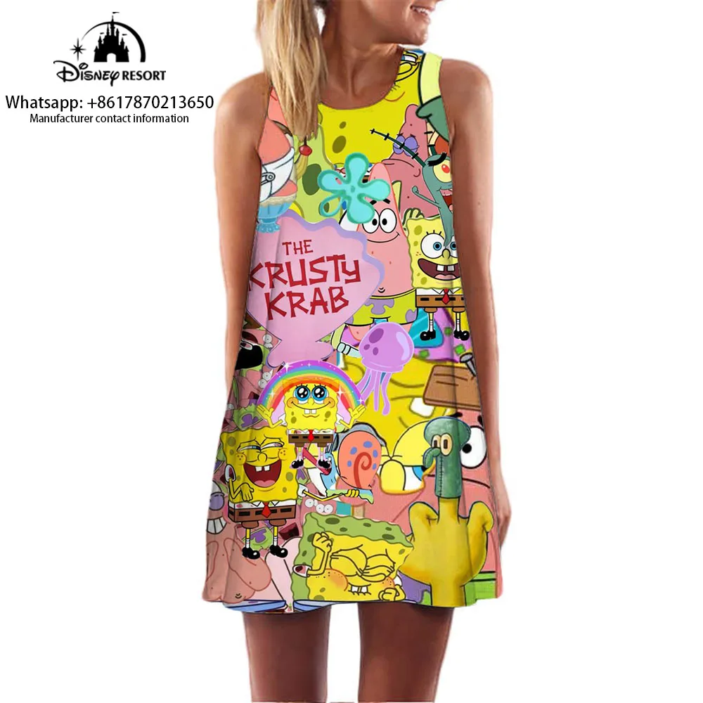 Pullover dress sleeveless new women's dress summer new comfortable casual Spongebob dress 2024 new product