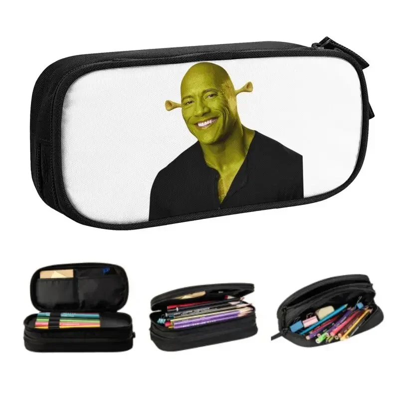 

Cute The Rock Dwayne The Shrek Pencil Cases For Girls Boys Large Storage American Actor Johnson Pencil Pouch School Supplies