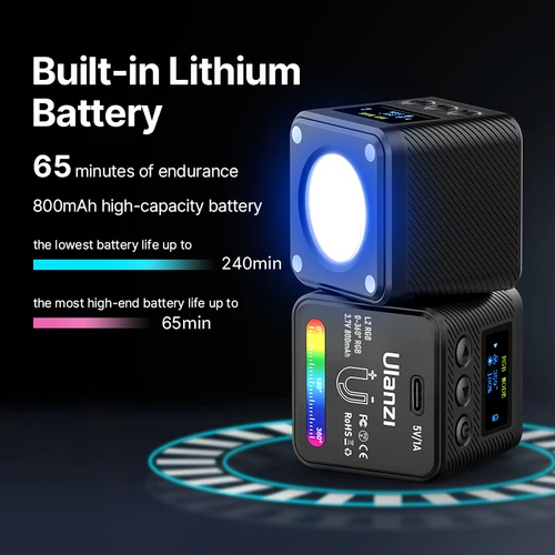 Imagen 2 del producto Ulanzi L2 RGB Mini luz de vídeo magnética para Gopro Hero 12 11 10 9 8 7 6 DSLR luz de cámara LED con Kit de lámpara difusora de panal