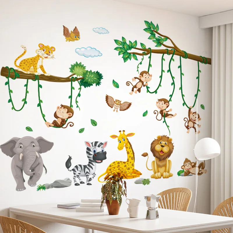 1 Piece Baby Room Decoration Wall Sticker Background Wall Forest Cartoon Animal World Children\'s Room Decoration