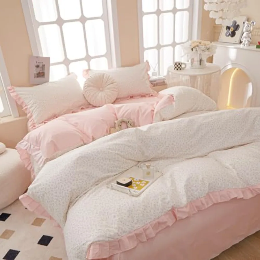 

Duvet Cover Size Romantic with 100% Cotton Set 3 Pcs Teen Girls Flower Duvet Cover with Zipper Closure Princess Cozy Bedding Se