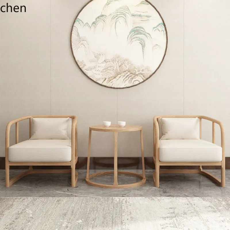 ZML divano in legno massello sedia in tre pezzi moderna soggiorno in famiglia clubhouse reception poltrona singola per il tempo libero