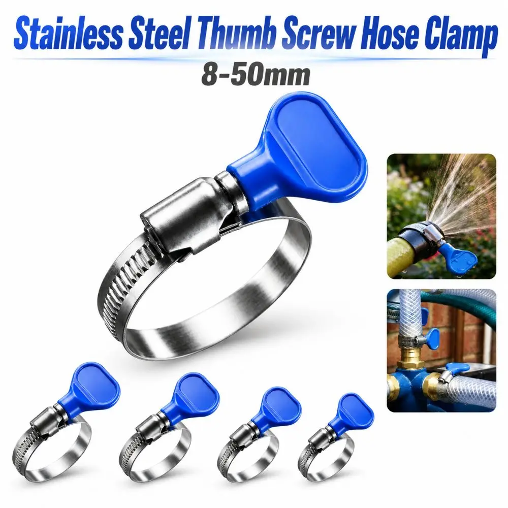 Stainless Steel Thumb Screw Hose Clamp 8-50mm Plastic Handle Quick Release Hose Clip Multiple Sizes Durable