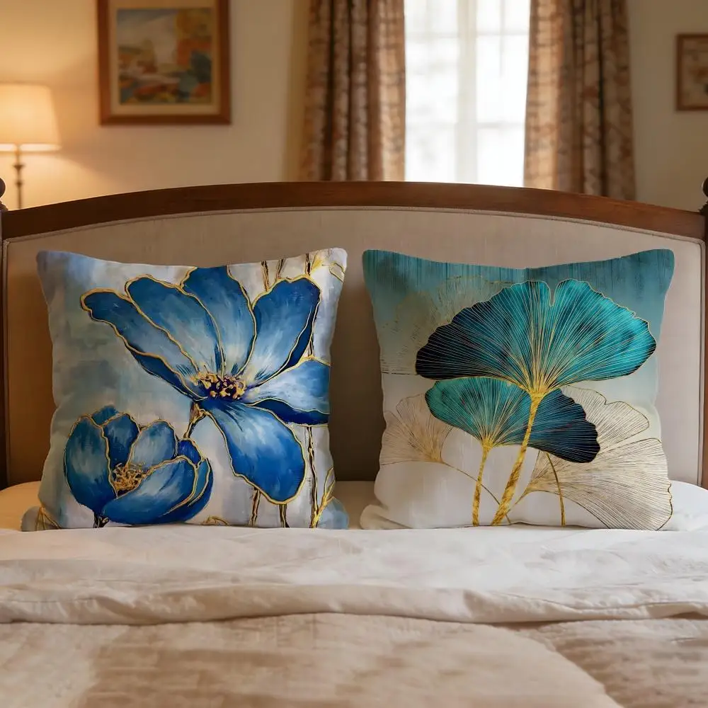 Oil Painting Floral Elegant Cushion Cover 4Pcs Decorative Covers Soft Cushion Case for Sofa Couch Decor 40x40 45x45 Pillowcases
