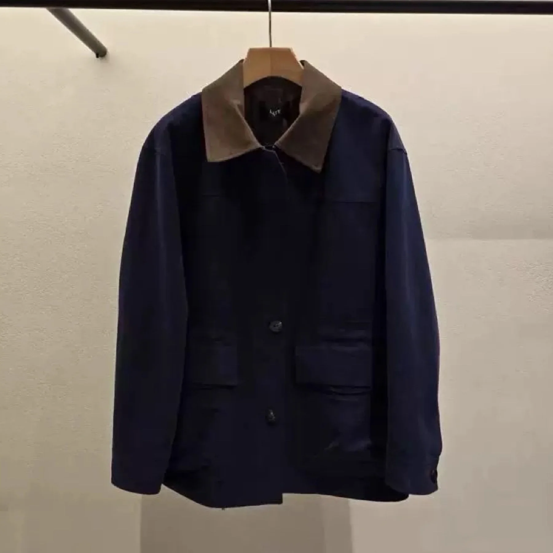 L@TT*24 가을 캐주얼 인더스트리얼 스타일 칼라 컬러 블록 드로스트링 출퇴근 얇은 면 따뜻한 아우터웨어 한국 싱글