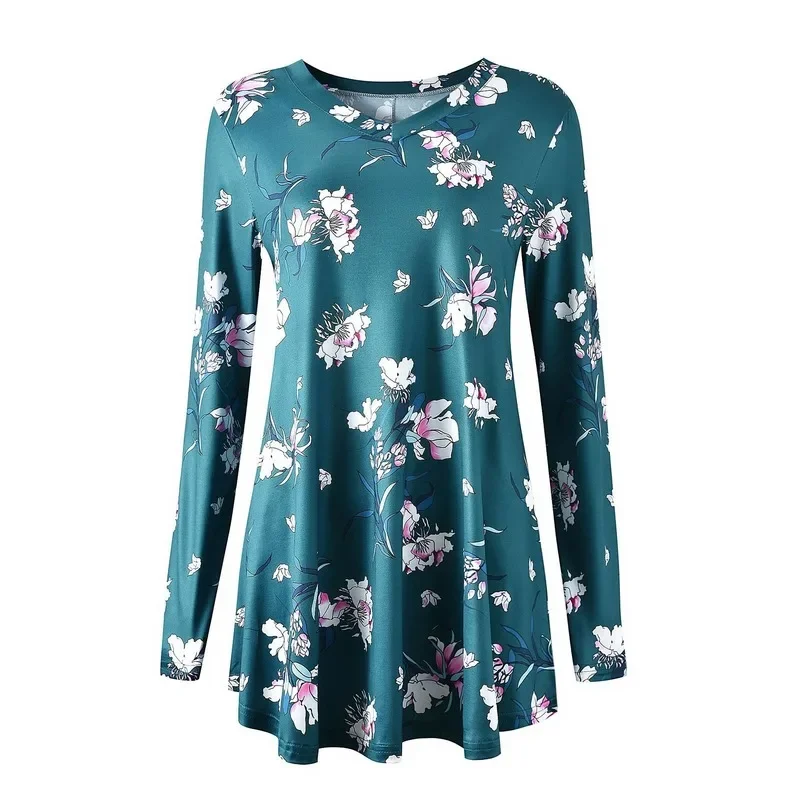 Women V Neck Long Sleeve Indie Aesthetics Print T Shirts Oversized Tops Casual Loose Tees Spring Autumn New Elegant Homewear