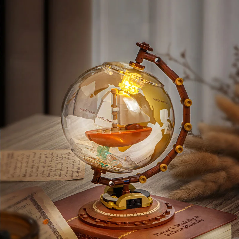 M38-P8068 building block luminous globe, building block space trendy toy, educational assembly, boys' and girls' toy gift