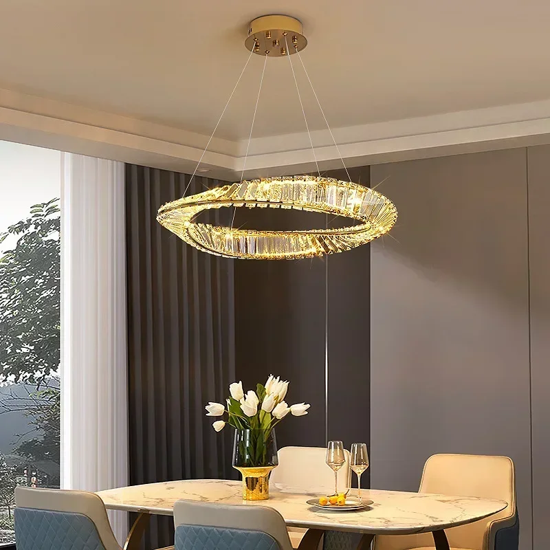 

Nordic Ring Crystal Chandelier Dimmable for Living Dining Room Coffee Tables Bedroom Pendant Lights Home Decor Lusters Luminaire