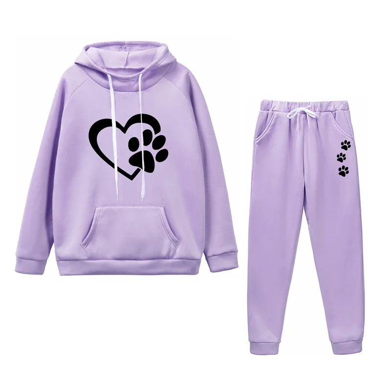 Women Hoodies Two Piece Sets Autumn Winte Cartoon Printed Sweatshirt+Sports Pants Tracksuit Femme Running Hoodie And Jogger Set