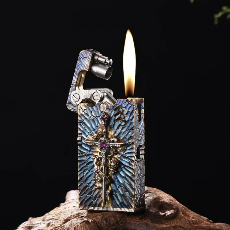 

Mechanical Warfare Armor Copper Oil Lighter Automatic Ignition Fuel Lighter Pocket Cigarette Lighter Safety Lock Retro Igniter