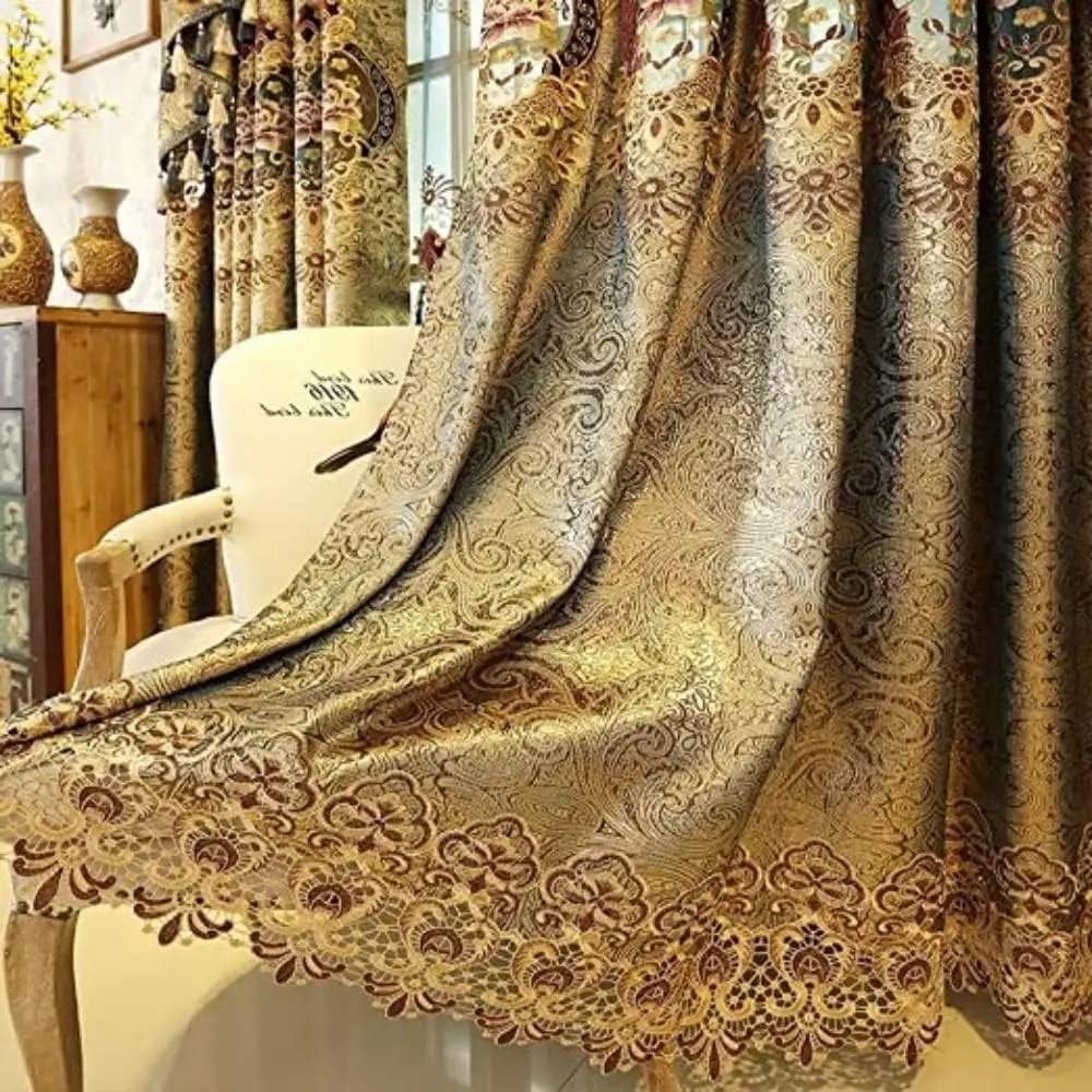 

1 Panel 132cm Width European Jacquard Curtain for Living Room Luxury Hollowed Embroidered Chenille Curtain for Bedroom