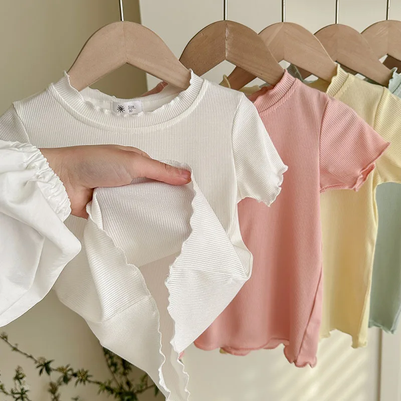 

Children's Short Sleeve T-shirt Summer Girls' Ice Silk Breathable Versatile Top Casual Girls Half Sleeve Solid Color Tees
