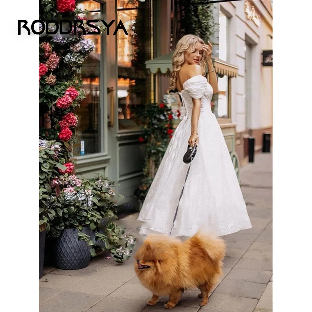 RODDRSYA Bohemian Wedding Dresses Boho Off The Shoulder Short Sleeves Back Lace Up Bridal Gowns A-Line Corset Bride Robes 2023