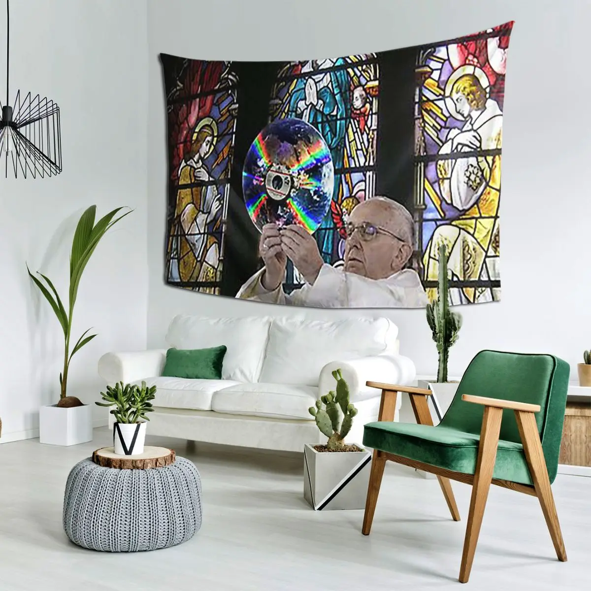 Catholic DJ Earth Pope Francis Turntable Edm Tapestry Funny Wall Hanging Home Decor Tapestries for Living Room Bedroom Dorm Room