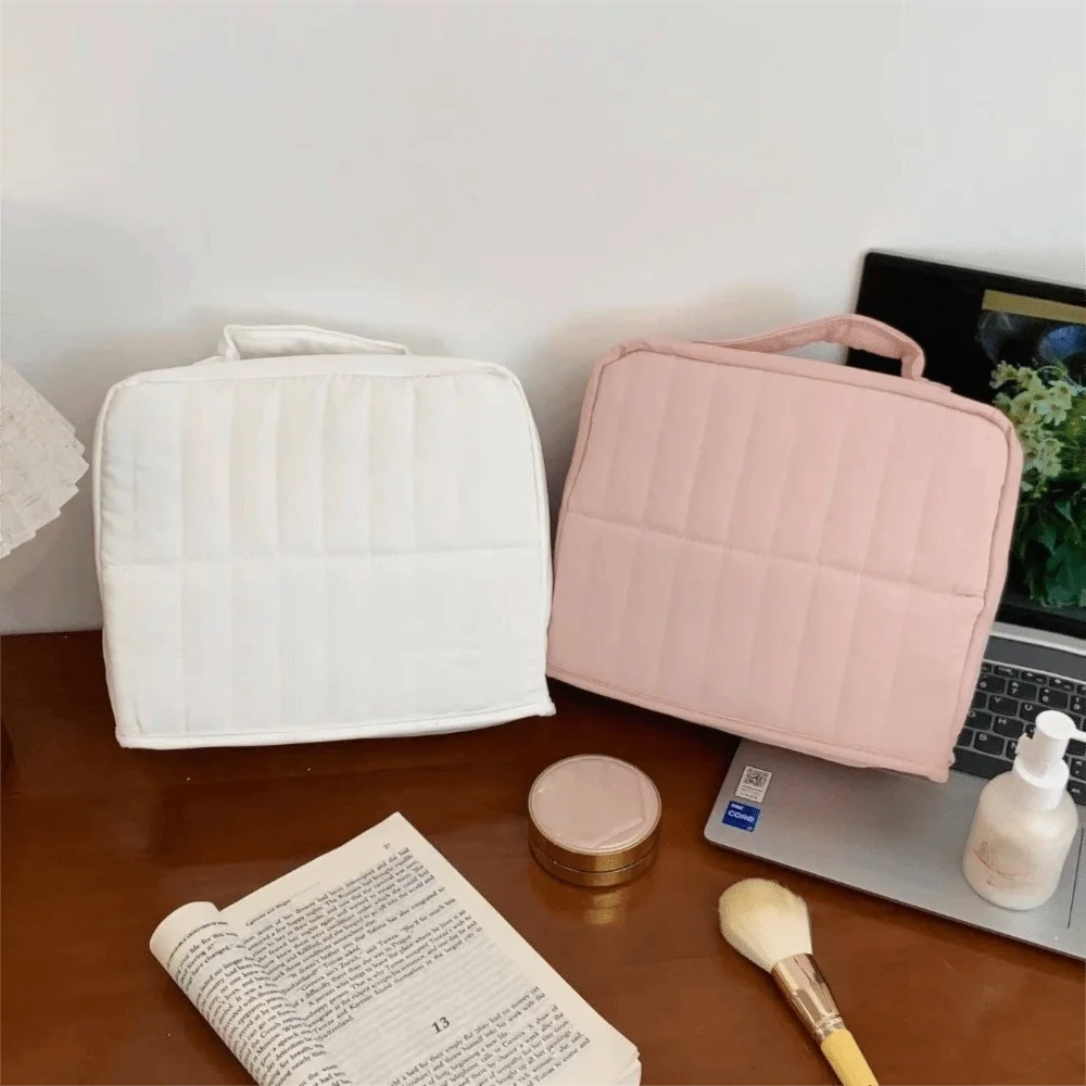 Standable Women Makeup Bag Solid Color Vertical Style Skincare Storage Bag Multi-Compartment Large Capacity Travel Luggage Bag