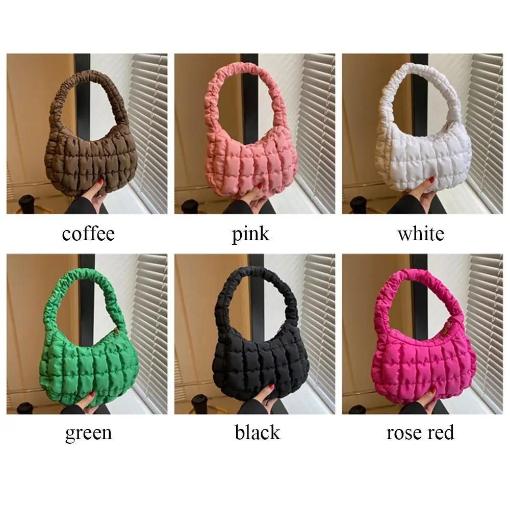 Women Small Quilted Tote Bags Winter Lightweight Down Cotton Padded Plaid Shoulder Bags Fashion Underarm Bags Puffy Handbags