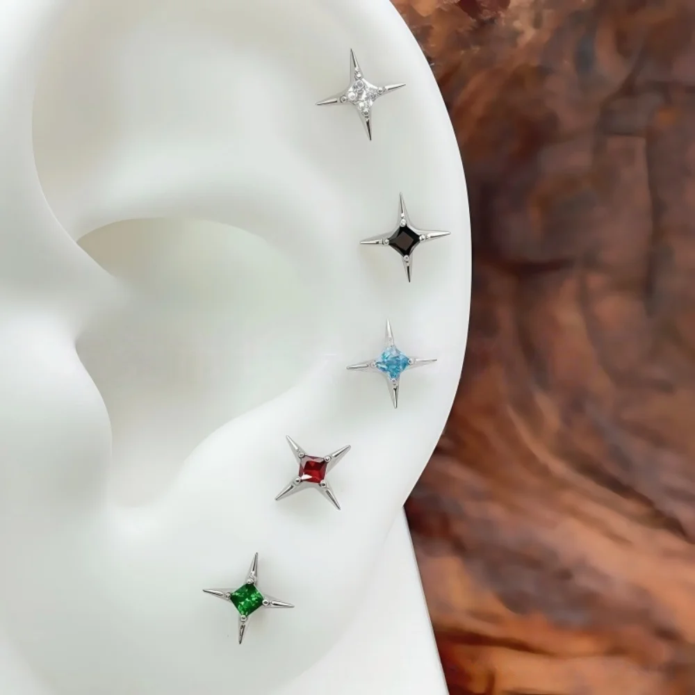 G23 Titanium CZ Square Star Labret Stud Earring