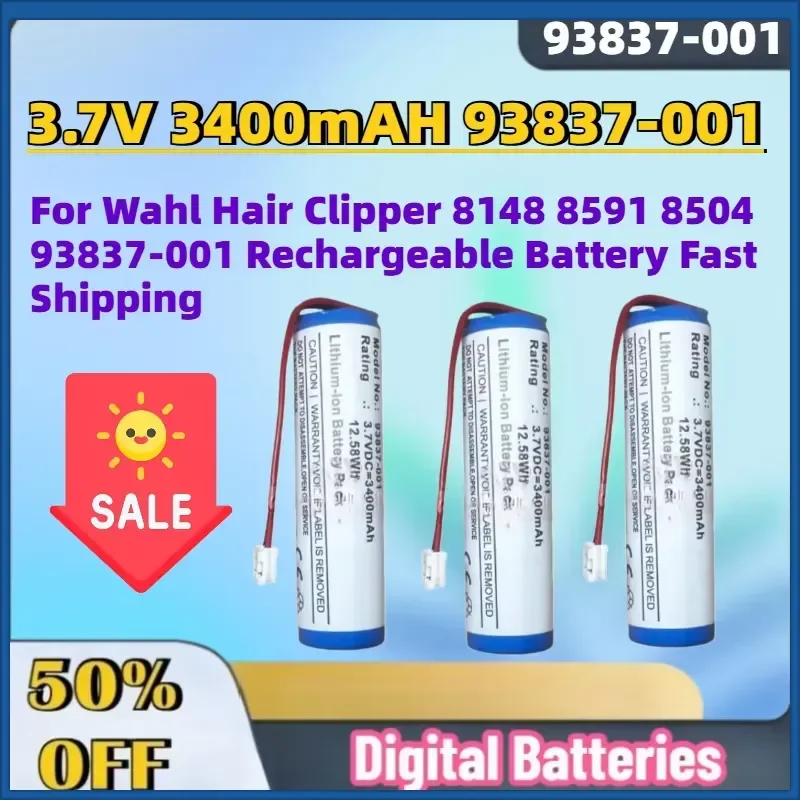In Stock 3.7V 3400mAH 93837-001 Li-ion Battery for Wahl Hair Clipper 8148 8591 8504 93837-001 Rechargeable Battery Fast