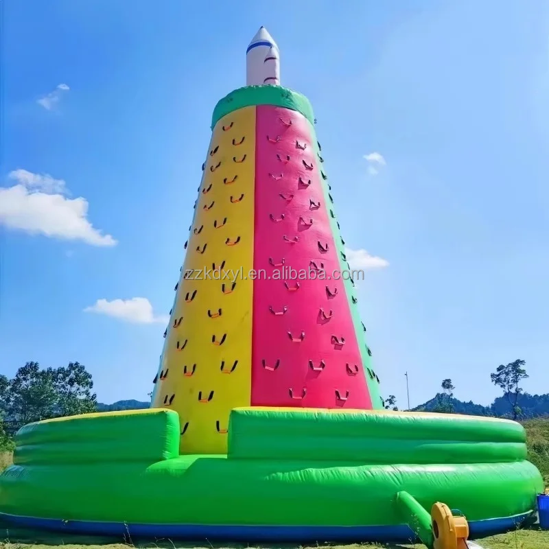 Outdoor Amusement Park Rocket Top Inflatable Rock Climbing Wall Tower Plaza Large Multi-side Climb Mountain With Safety Base