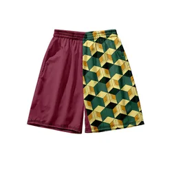 Pantalones cortos de playa con bolsillo para hombre, disfraz de Anime con estampado 3D, Kamado Tanjirou, pantalones de Jogging Harajuku, verano, 2024