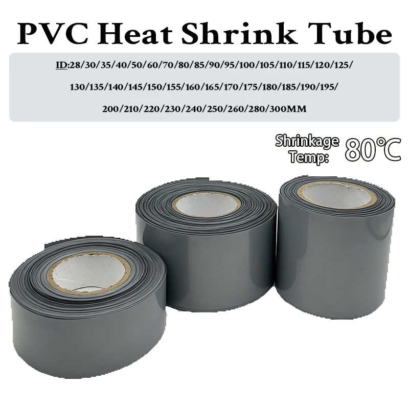 10/5/2M 30-300mm Wide Gray PVC Heat Shrink Tubing Wiring Harness Identification, Wire Joint Insulation Shrinkage Sleeve