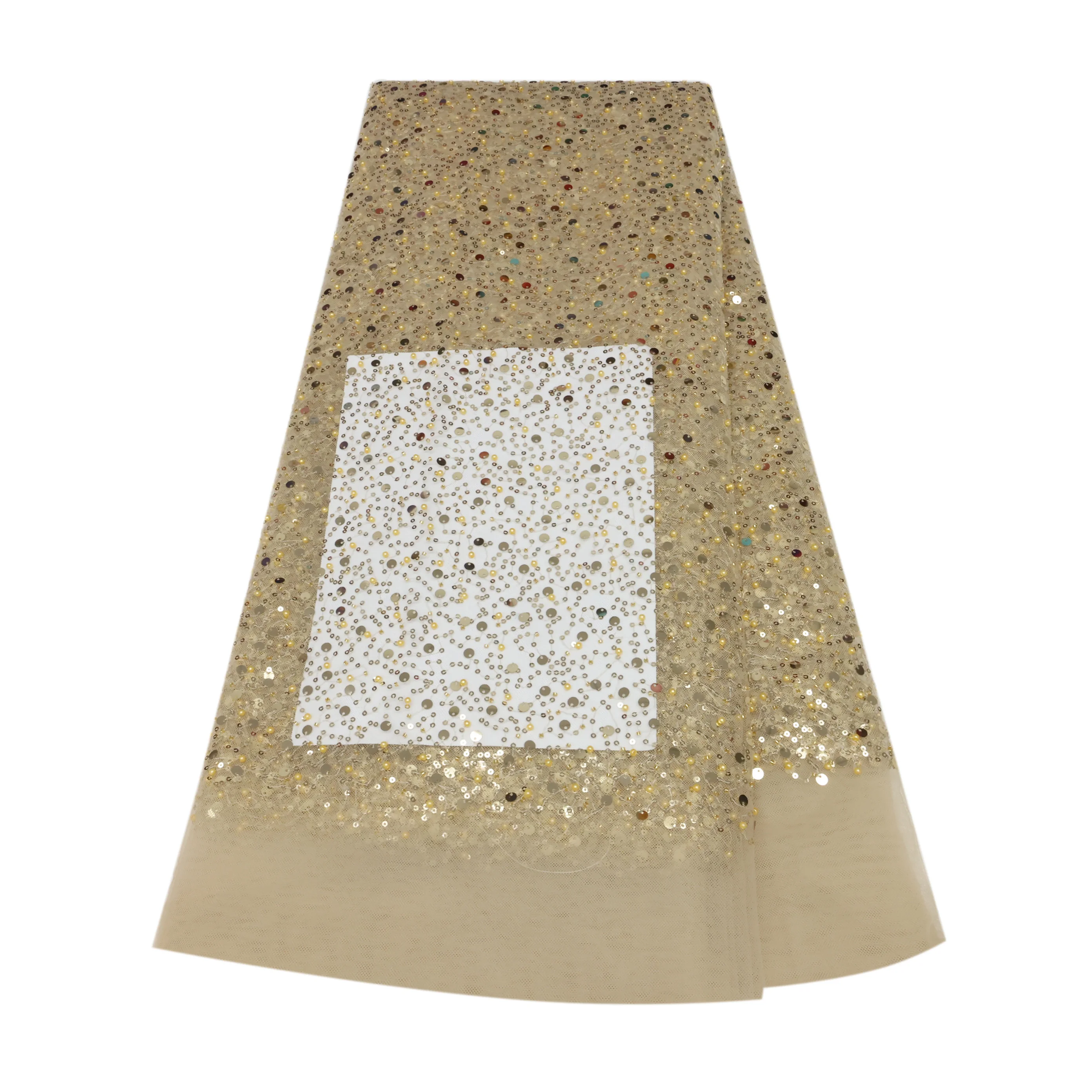 French Elegant Beaded Lace Fabric With Sequined Hot Sale African Lace Material Nigerian Tulle Mesh Lace Fabrics Wedding Dress