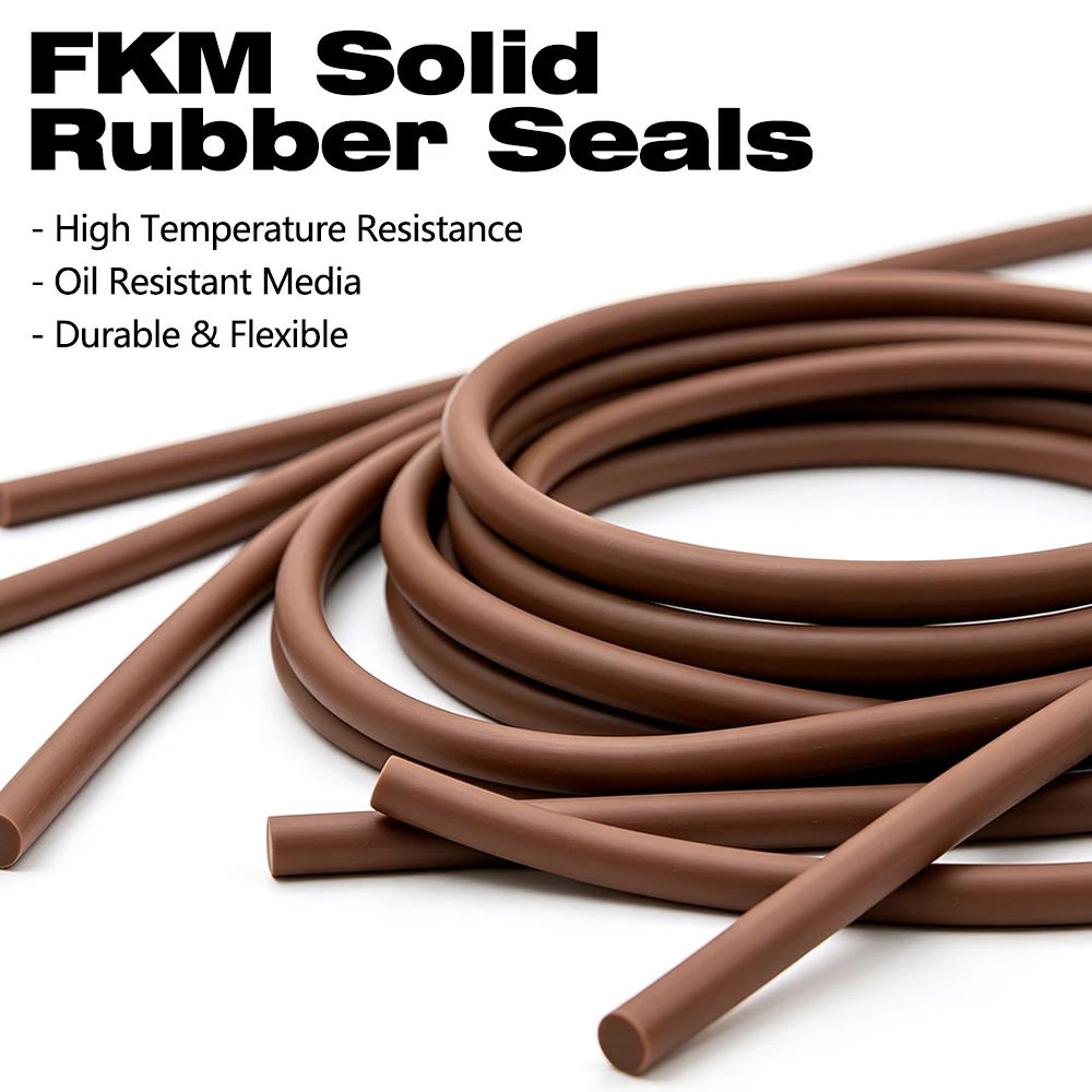 Brown Solid Round FKM Vitons Rubber Sealing Strip 5-20M Dia1.5-8mm High Temp Chemical Corrosion Resist Rubber Car Door Seal