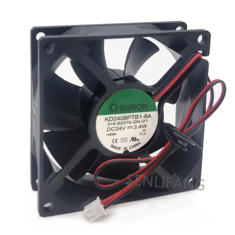 Ventilador de refrigeração quadrado para SUNON, refrigerador, KD2408PTB1-6A, 8025, 3.4W, 2 linhas, 80*80*25mm, novo