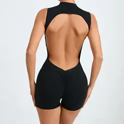 2024 Nieuwe Dames Mouwloze Yoga Korte Jumpsuits Training Rugloze Sport Bodysuits Naadloze Fitness Sportkleding